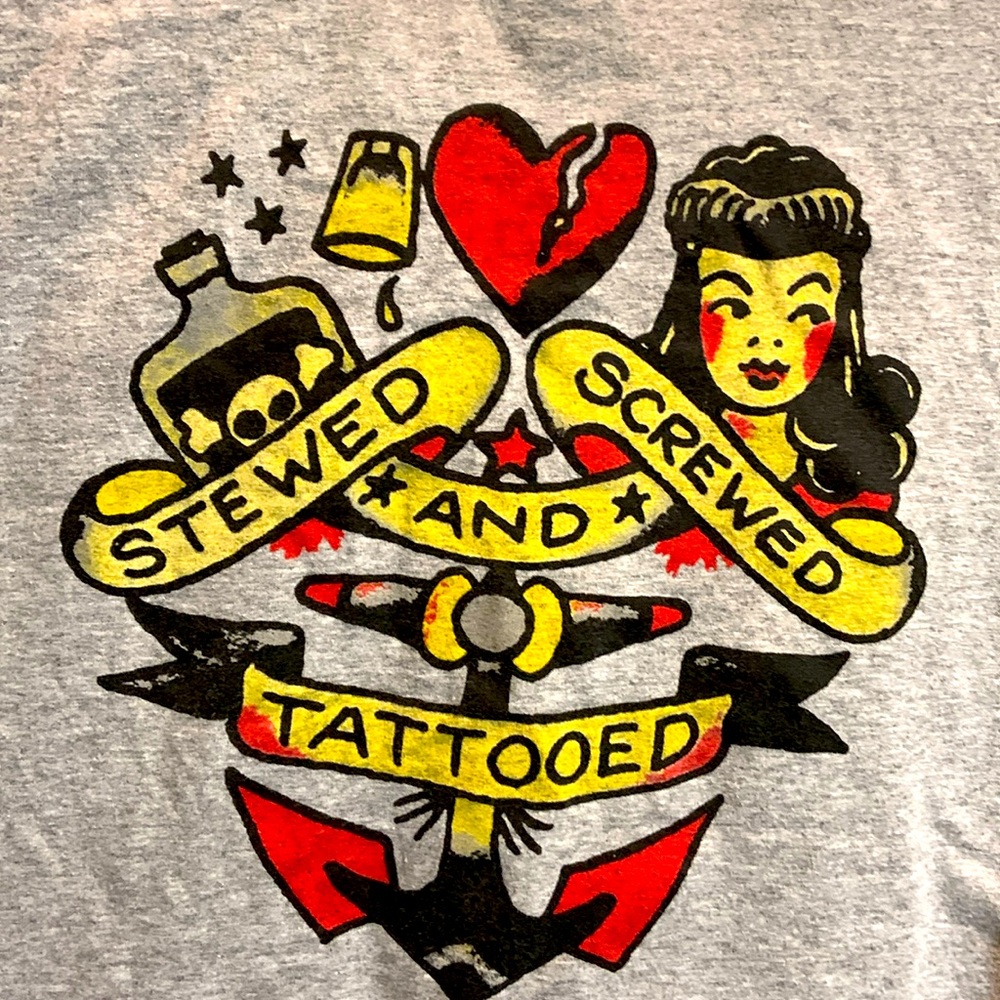 Vintage t-shirt-Sailor Jerry Gray Graphic Tee.
Tattoo design. Novelty.
